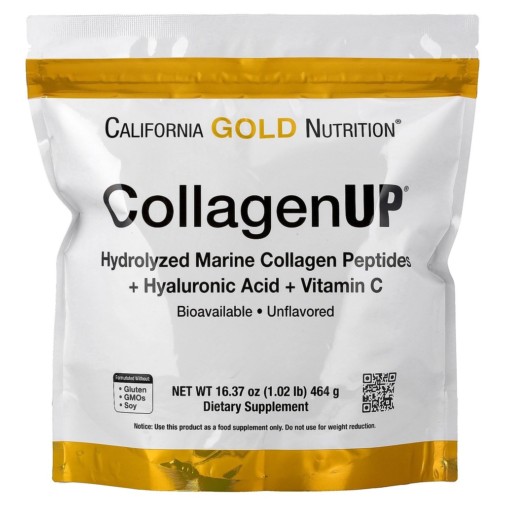 California Gold Nutrition ColagenUP®, Hidrolyzed Marine Colagen Peptides cu acid hialuronic și vitamina C, fără aromă, 1.02 lb (464 g)
