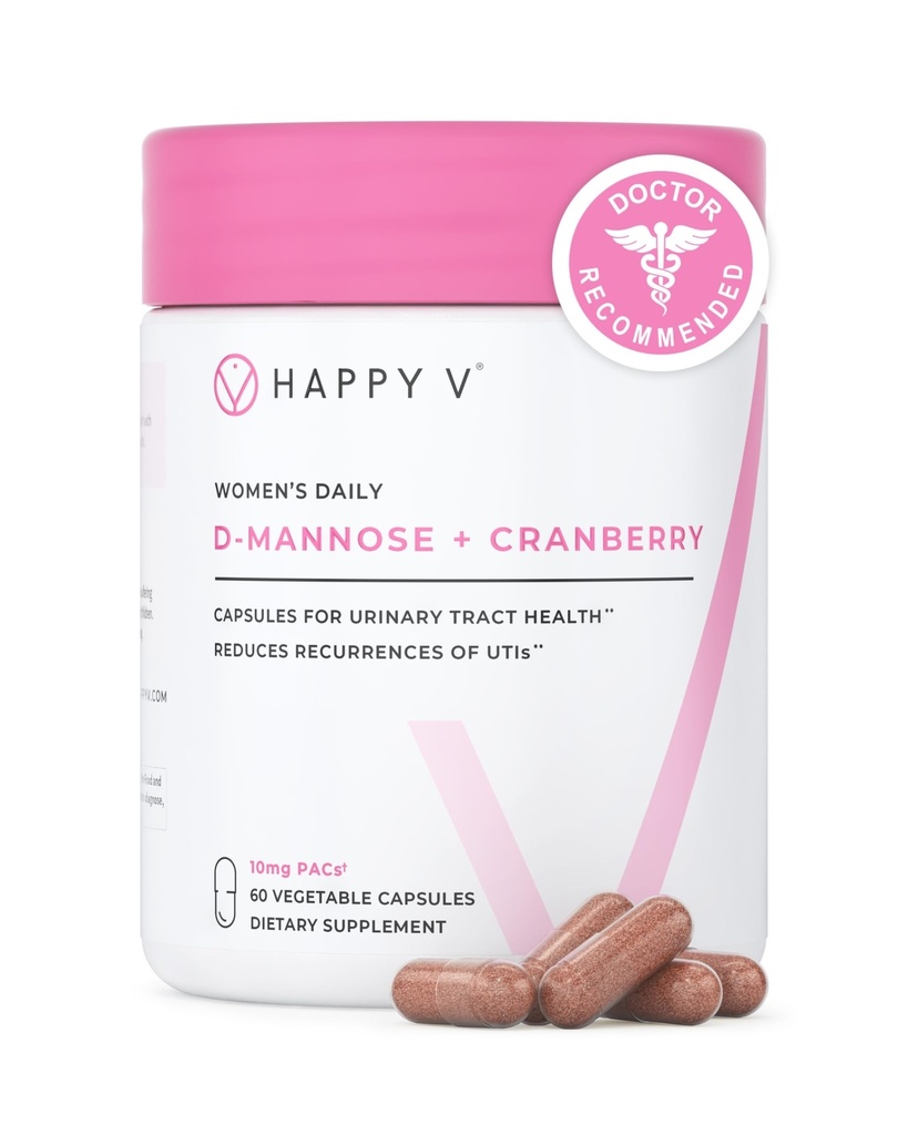 Happy v Dr. Formulated D-Mannose cu Pastile Cranberry pentru femei Cranberry pentru infecții ale tractului urinar & D Manose Powder pentru prevenirea infecțiilor cu UTI, Bladder & tract urinar Sănătate & Harmony