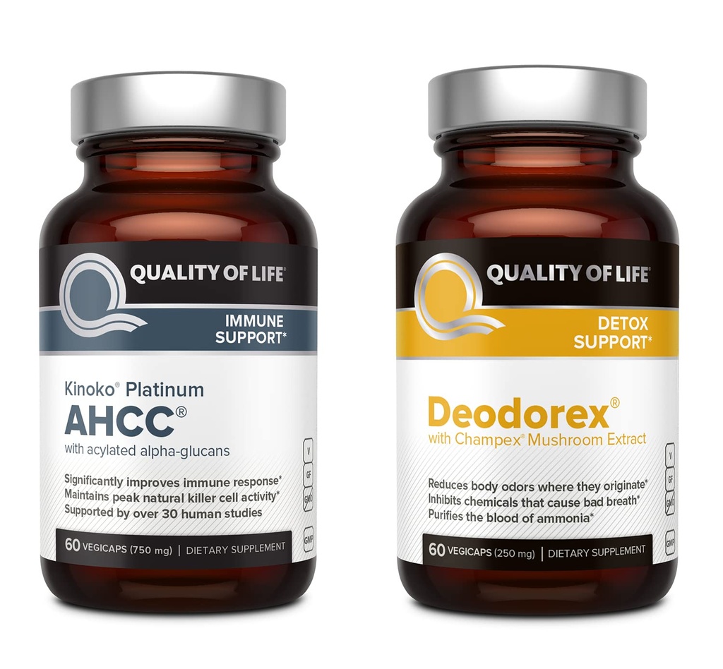 Calitatea vieții All Natural Immune Support and Detox Bundle - Kinoko Platinum AHCC Mushroom Extract - Deodorex Detox Support Supplement