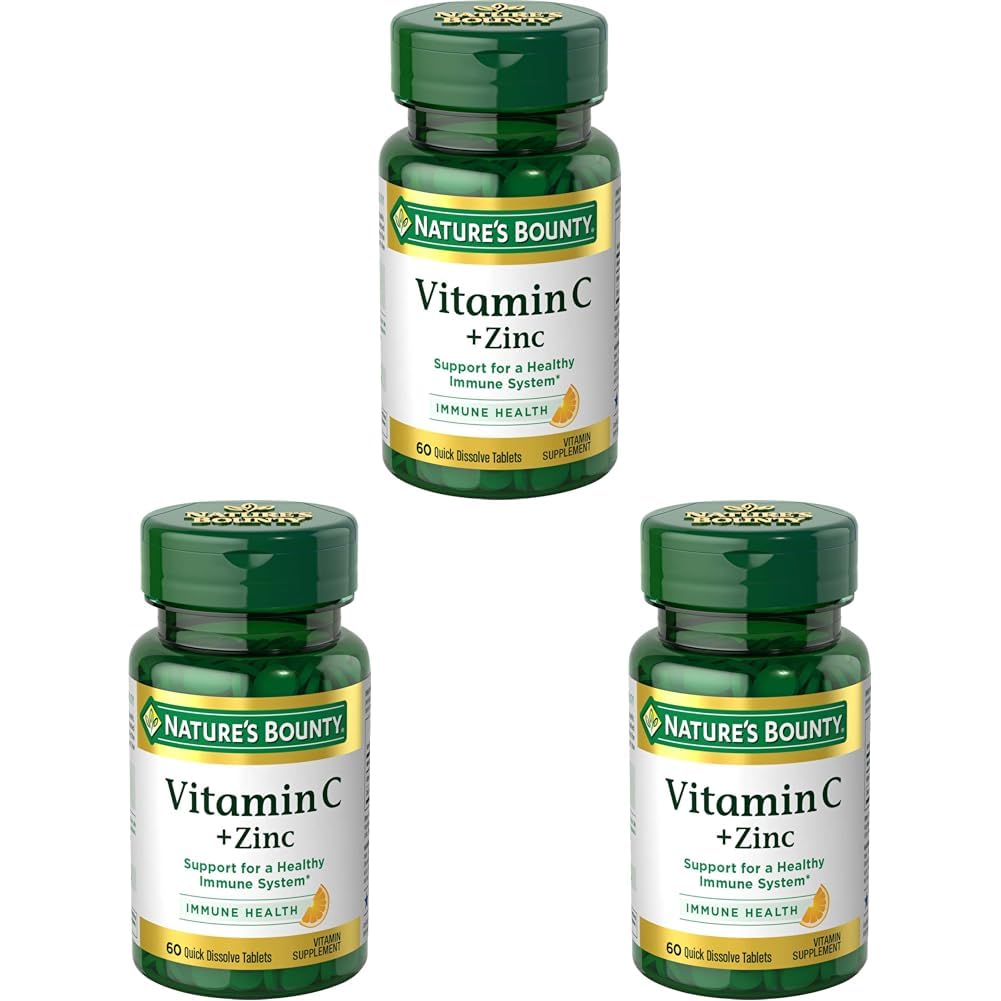 Natura's Bounty Vitamina C + Zinc, Suplimentul de vitamine, Sprijină Immune Health, 60 mg, 60 comprimate (Pachet de 3)