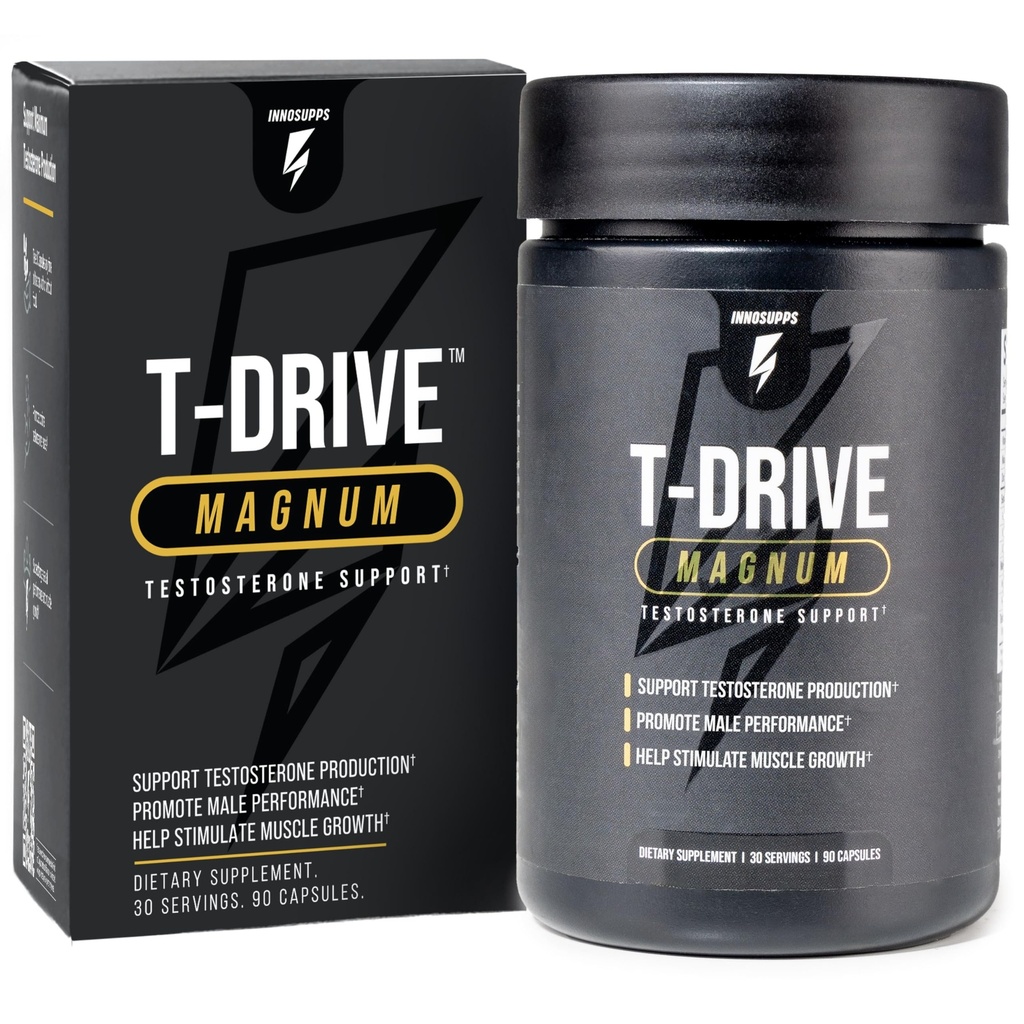 InnoSupps T-Drive Magnum testosteron Boosteron Îmbunătățește performanța de vârf Amplifica creșterea musculară, Creșterea nivelelor de libido și energie, Horny Goat buruieni Tongkat Ali, Zinc, Schinduf, Fat Burner 90 Caps/30 zile