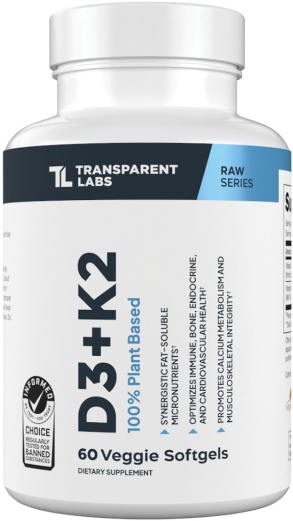 Labs Transparent Vitamina D3 K2 - Vitamina D & K2 Suplimentul de vitamine pentru bărbaţi şi femei, Vegan- Friendly D3K2 5000 UI Suplimente pentru a sprijini Bone, Imun, şi sănătatea generală - K2 D3 60 Capsule
