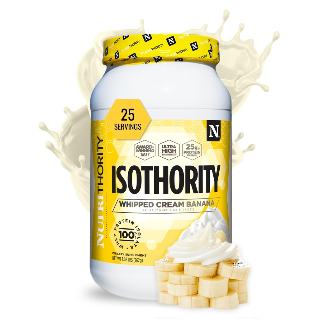Isotority Whey Proteine Izolate, Wihipped Cream Banana, 2 lb - Ultra Absorbable Ramking Chain Amino Acids (BCAA) Pulbere cu 25g Proteine per Serving, Carb scăzut - Construirea musculare și accelerarea recuperare