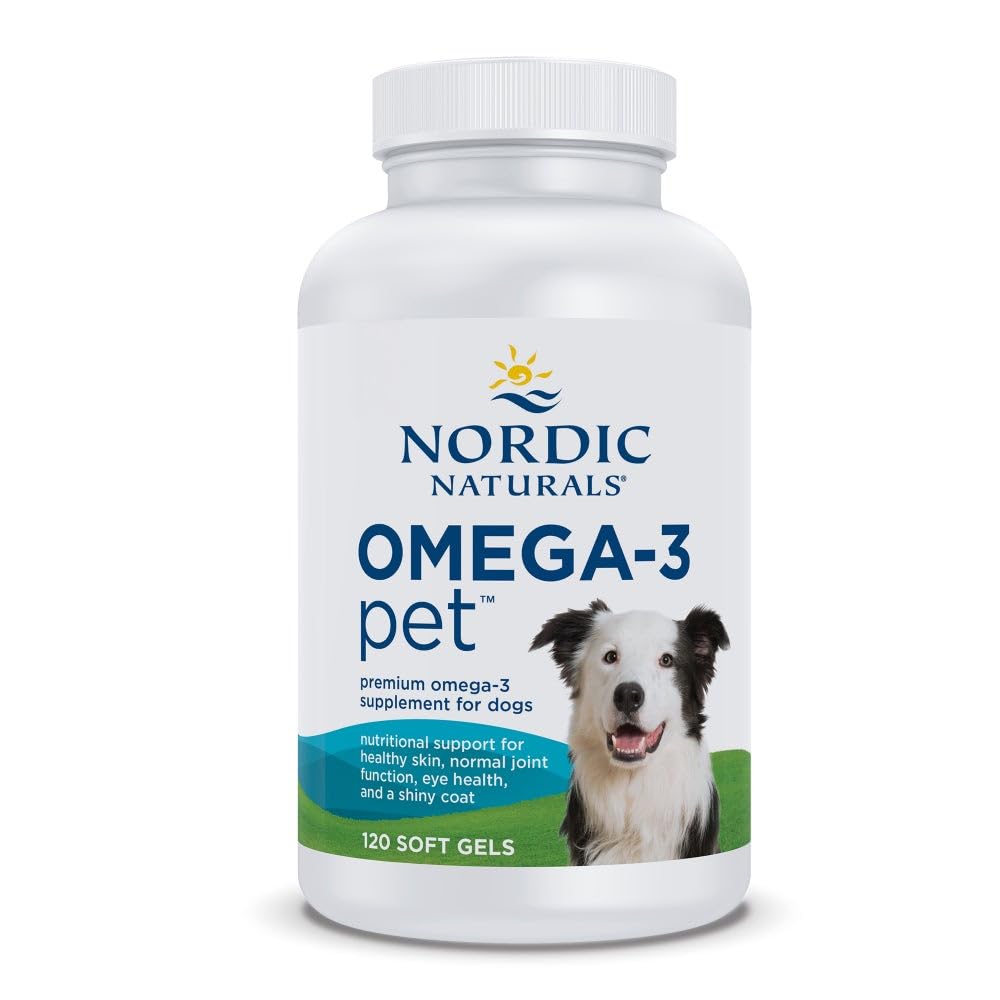 Nordic Naturals Omega-3 Pet, Nearomated - 120 Soft Gels - 330 mg Omega-3 Per Soft Gel - Ulei de pește pentru câini cu EPA & DHA - Promovează inima, pielea, haina, și sănătatea imună