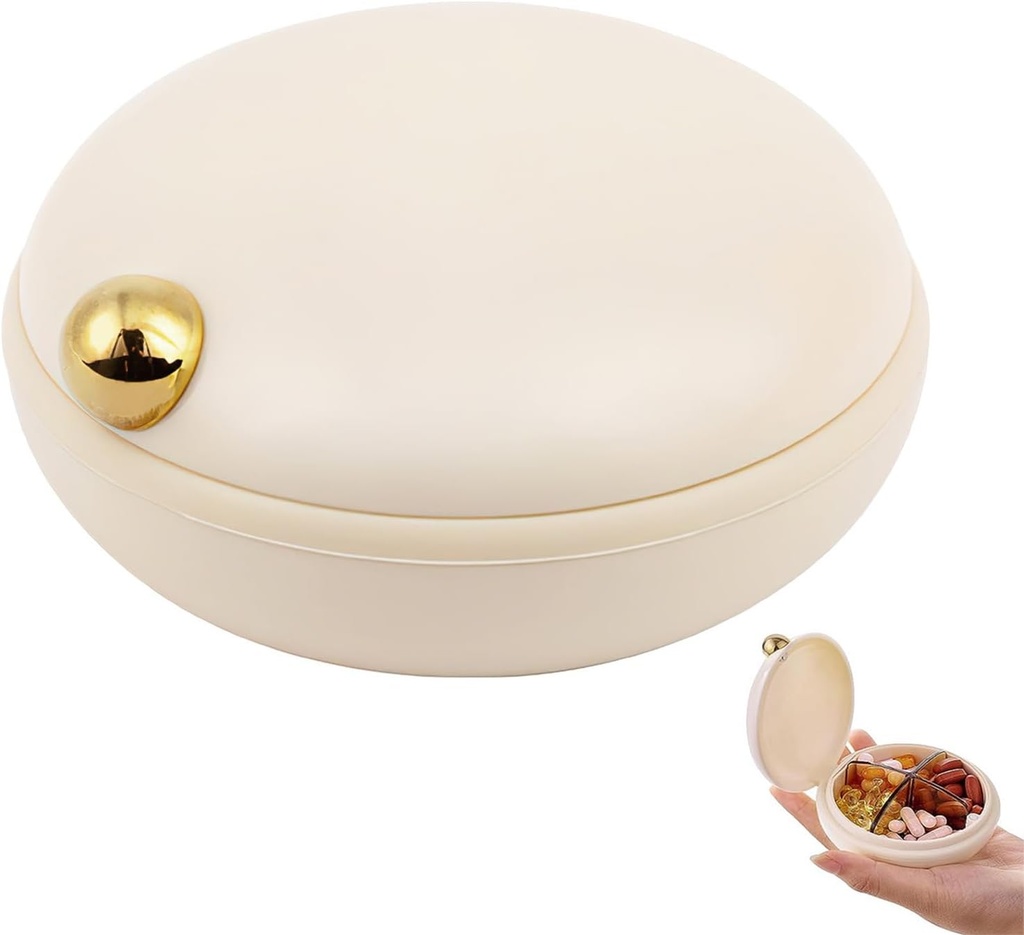 iplusmile Travel Pill Organizator, 4 Compartimente Portable Pilula Case, Daily Medicine Container Cutie pentru vitamine Suplimente de ulei de pește, Business Trip Essentials (Beige)