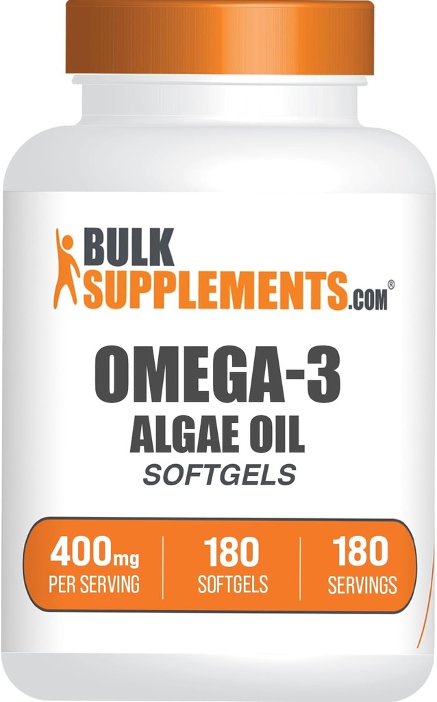 BulkSupplements.com Omega-3 Softgels - de la Algal Oil, Algae Omega 3 Supliment - Gluten Free, 1 Softgel per Serving, 180 Conte (Pachet de 1)