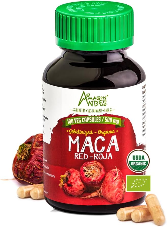 Amazon Anzi Red maca Root Capsules - Suplimentul pentru sanatate feminina - Energie naturala - USDA NOP Certified - Genitalized, Non OMG & Gluten Free - 100 Vegan pastile (1500 mg per Serving) - Made in Peru