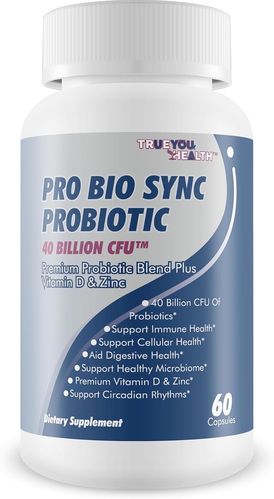 Pro Bio Sync Probiotic 40 Miliarde CFU - Premium Probiotic Supliment cu suport imunitar - Ajutor pentru îmbunătățirea microbiom Gut - Beneficii multiple de sănătate - Suport Digestion, Cellular Health, Circadian Rhythm