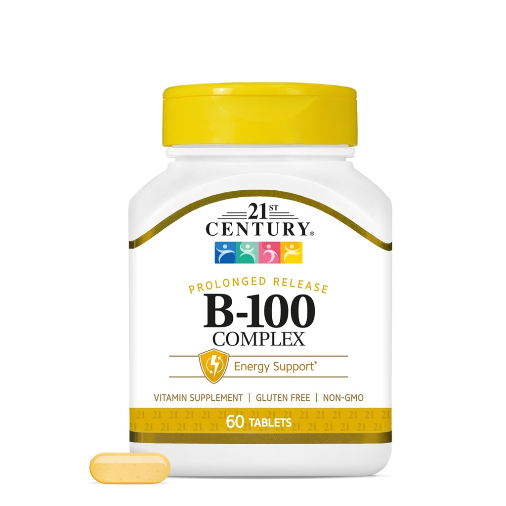 21st Century B-100 Complex comprimate de eliberare prelungită, 60 Count (Pachet de 1), Complex de vitamina B mare potenta pentru sistemul nervos, suport energetic, include vitamina B1, B2, B6, Biotin & Calciu
