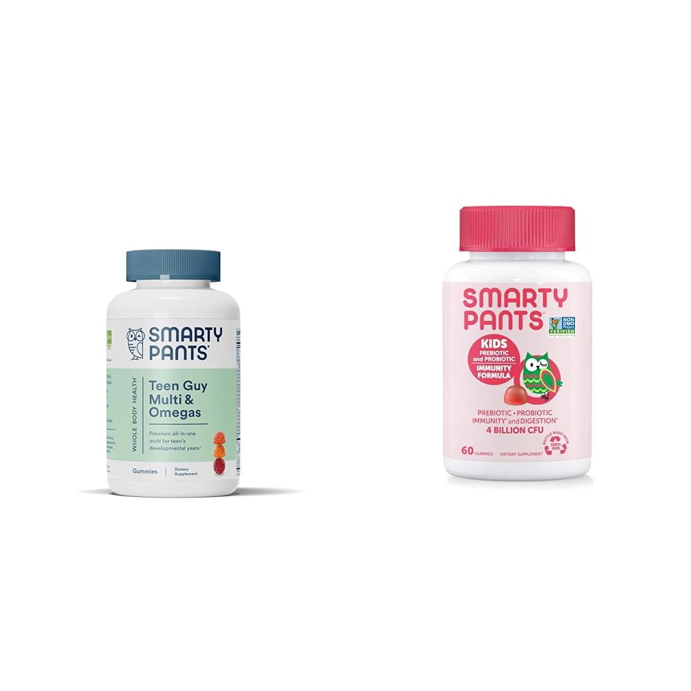 InteligentPantaloni Teen Guy Multivitamine Gumies: Omega 3 Ulei de pește (EPA/DHA) & Copii Imunitate Probiotică Gume: Prebiotice și Probiotice pentru Sănătate Digestivă și Suplimentul de sprijin imun