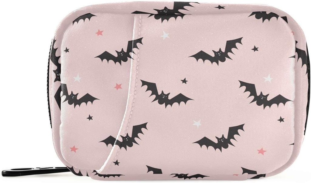 Halloween Bats Pink Pill Box 7 zile Pill Case de călătorie Pilulă Organizator sac cu Zipper Portable Weekly Vitamina Medicina Holder Supliment Pouch Bag