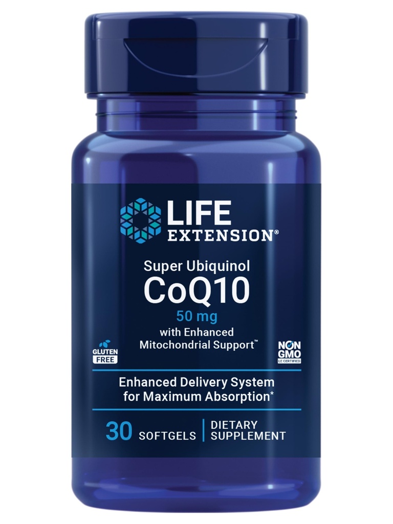 Extensie de viaţă Super Ubichinol CoQ10 cu susţinere mitocondrială îmbunătăţită, supliment de sănătate cardiacă, Absorbţie maximă, 50 mg, non-GMO, gluten-free, 30 softgels