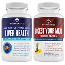 ADEVARATII Sanatate hepatica si enzime digestive Bundle - Suport pentru ficat curata dezintoxicare, digestie, absorbtie nutrienta, gaz ocazional si balonare - Gluten gratuit, non-GMO