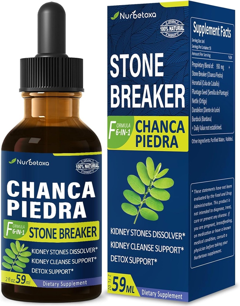 Chanca Piedra Stone Breaker Extract picături pentru Stones rinichi Dizolvator, Rinichi Cleanse Detoxifiere & Repair Supliment w/Horsetail Dandelion. Chanca Piedra para Los Riñones. 2oz