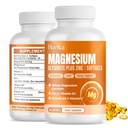 Magneziu Glicinat Supliment Softgels, Magneziu Glicinat 400mg cu zinc, Vitamina B6, C, D3, Magneziu pur pentru somn, Calm, Muscle, Energie, Suport cardiac - 60 Capsule Vegane pentru femei si barbati