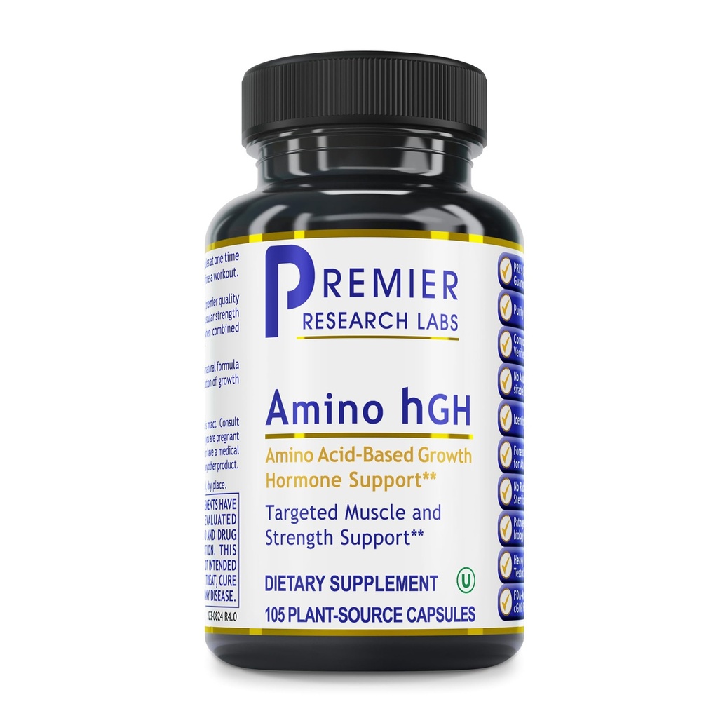 Premier Research Labs Amino HGH - Suplimente HGH pentru bărbați, Suplimente HGH pentru femei, Aminoacidi, L-Arginina, L-Lysine, HGH Îmbunătățitor, Suport Hormon uman de creștere și creștere musculară - 105 capsule