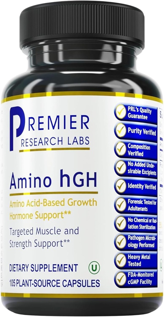 Premier Research Labs Amino HGH - Suplimente HGH pentru bărbați, Suplimente HGH pentru femei, Aminoacidi, L-Arginina, L-Lysine, HGH Îmbunătățitor, Suport Hormon uman de creștere și creștere musculară - 105 capsule
