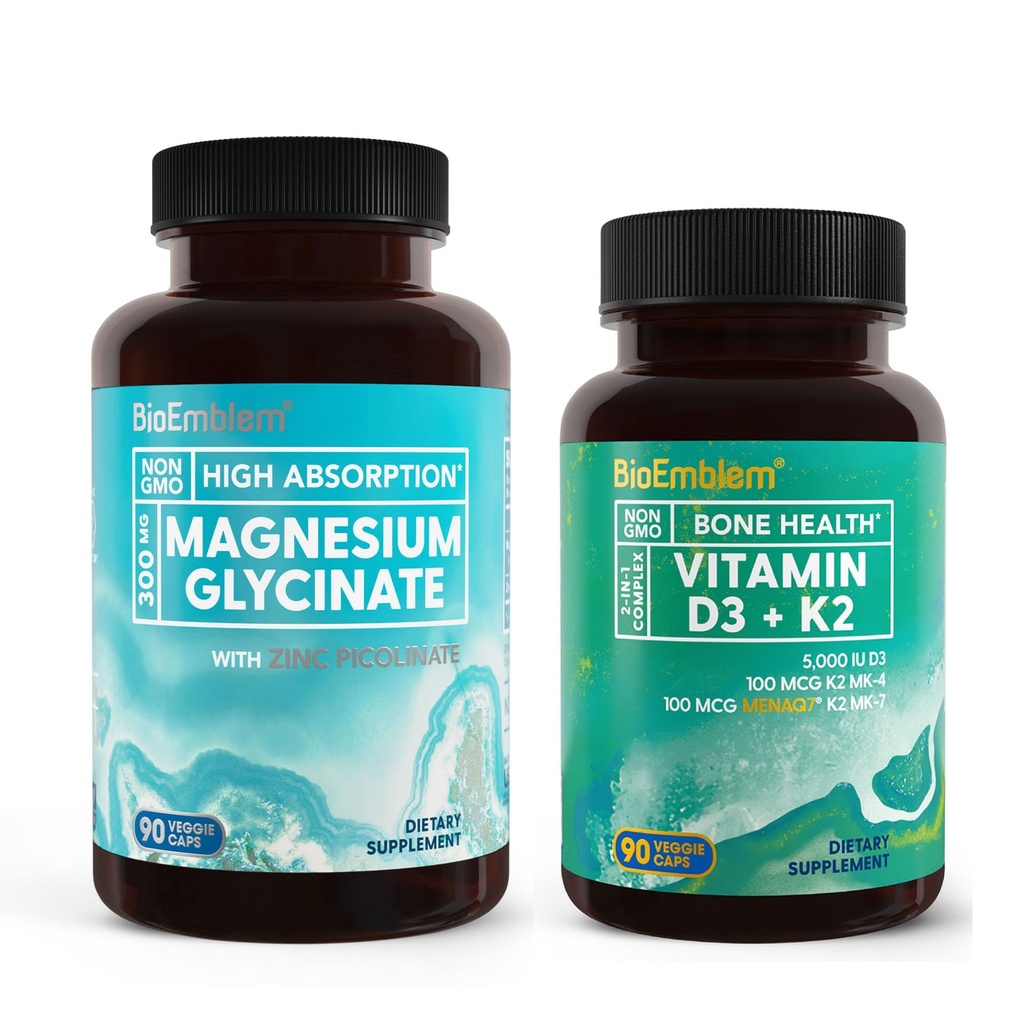 Glicinat de magneziu BioEmblem cu zinc și vitamina D3 K2