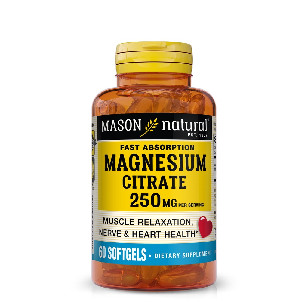 Mason Natural Magneziu Citrate 250 mg, Softgels rapid de absorbţie, 30 zile de aprovizionare