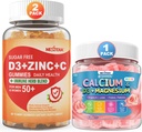 Vitamină fără zahăr C + D3 + Gume de zinc pentru adulți 50+ și calciu + D3 și magneziu Gume umplute pentru copii 4+