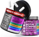Biotina cresterea parului Bundle - Vitamine de biotina si capsule keratina + Gume de par cu colagen si astragalus - unghii de par vitamine pentru femei si barbati 60 Capsuri + 60 Gume