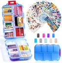 14 Grids Travel Pill Organizator Box cu 415-Pcs Medicamente Nume Etichete - Pocket Daily Pharmacy Case Kit - Deținătorul de medicamente de călătorie Dispenser pentru ulei de pește Suplimentul de stocare - Albastru clar
