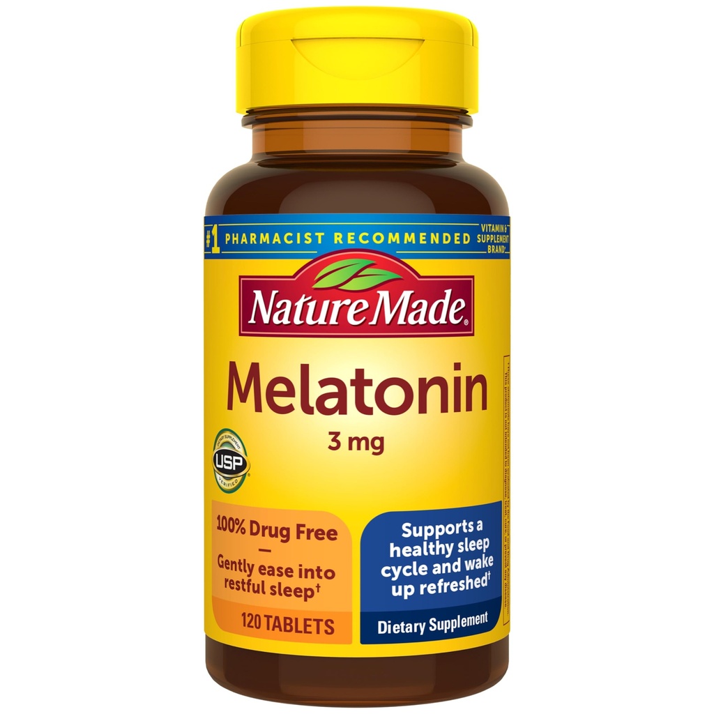 Natura făcut Melatonina 3mg de somn SIDA pentru adulți, 100% de dormit fără medicamente de ajutor, Suplimente de somn, 120 comprimate, 120 zile de aprovizionare