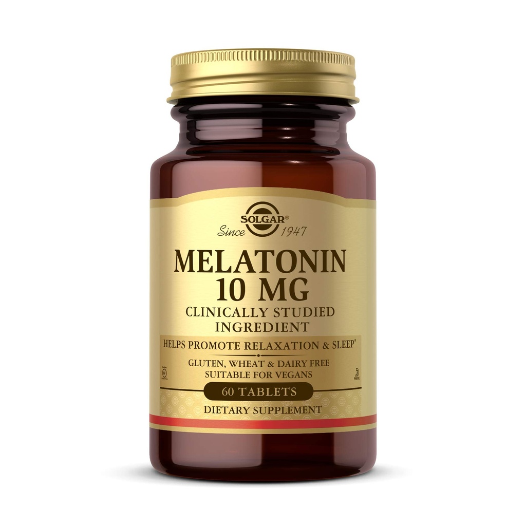 Solgar Melatonina 10 mg tablete HighDosage ajută la promovarea relaxării somn clinicStudiat Melatonina susține ciclu de somn naturale Vegan Gluten gratuit lactate Kosher serviri, 60 Conte