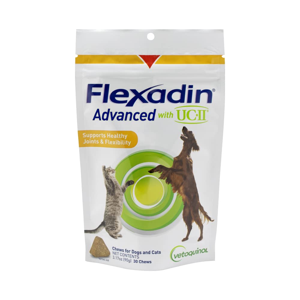 Vetochinol Flexadin Advanced Dog Hip and Joint Supplement with Undenatured Colagen, One Chew a Day Hip and Joint Support Chew for Dogs and Cats, Clinical Provoved Vet-Apoved Formula, 30 Chews