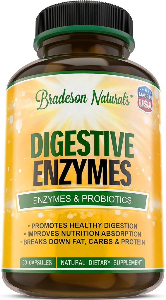 Enzime digestive de Bradeson Naturals - Enzime & Probiotice, Supliment alimentar natural, 60 Capsule