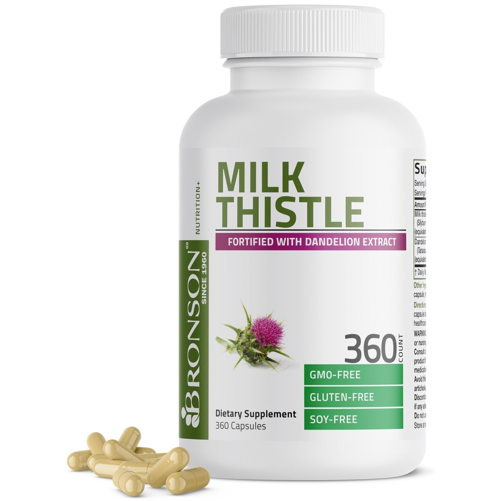 Bronson Milk Thistle Silymarin Marianum & Dandelion Root Health Support, Antioxidant Support, Detox, 360 Capsule