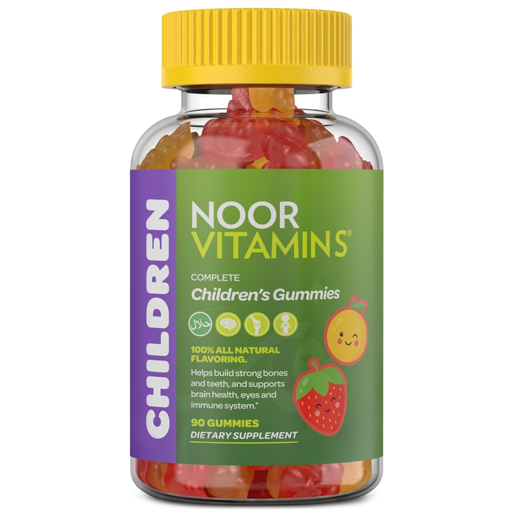 Vitamine halal, vitamine pentru copii, copii Multivitamine Gummies Noor Vitamine: Vitamina C pentru copii, D3 și zinc pentru imunitate, B6 B12 pentru energie. Non-GMO, Halal Gummies - 90 Conte Gummy Vitamine pentru copii