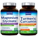 Vitalitate înnăscută Glicinat de magneziu şi Bundle Turmeric, Absorbţie ridicată, Sănătate articulară, Muşchi şi nervoasă, Extract de piper negru, Bundle & Salvaţi, 120 Capsule & 90 Capsule