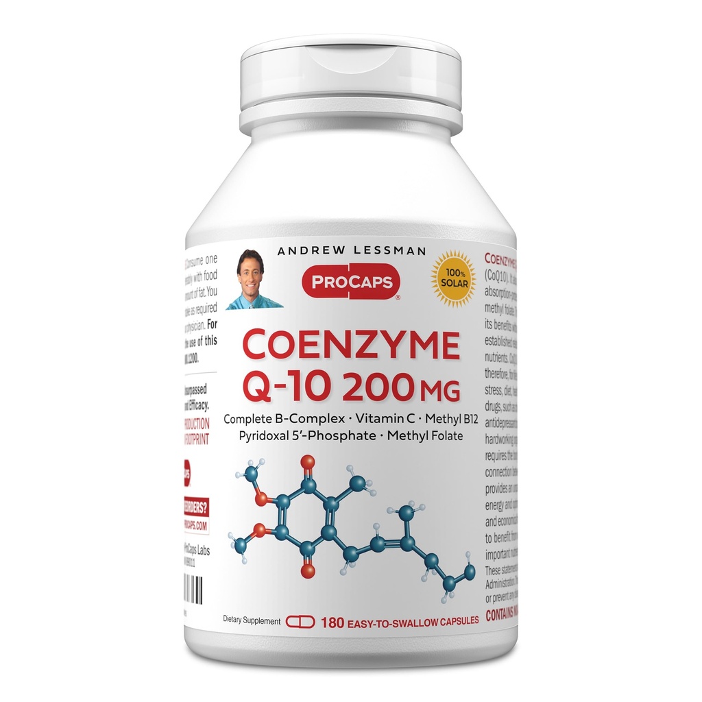 ANDREW LESSMAN Coenzime Q-10 200 mg 180 Capsule - esenţială pentru producţia de energie şi funcţia optimă de organ cheie, suport anti-oxidant, amplificată de îmbătrânire, Plus B-complex. Capsule uşor de înghiţit