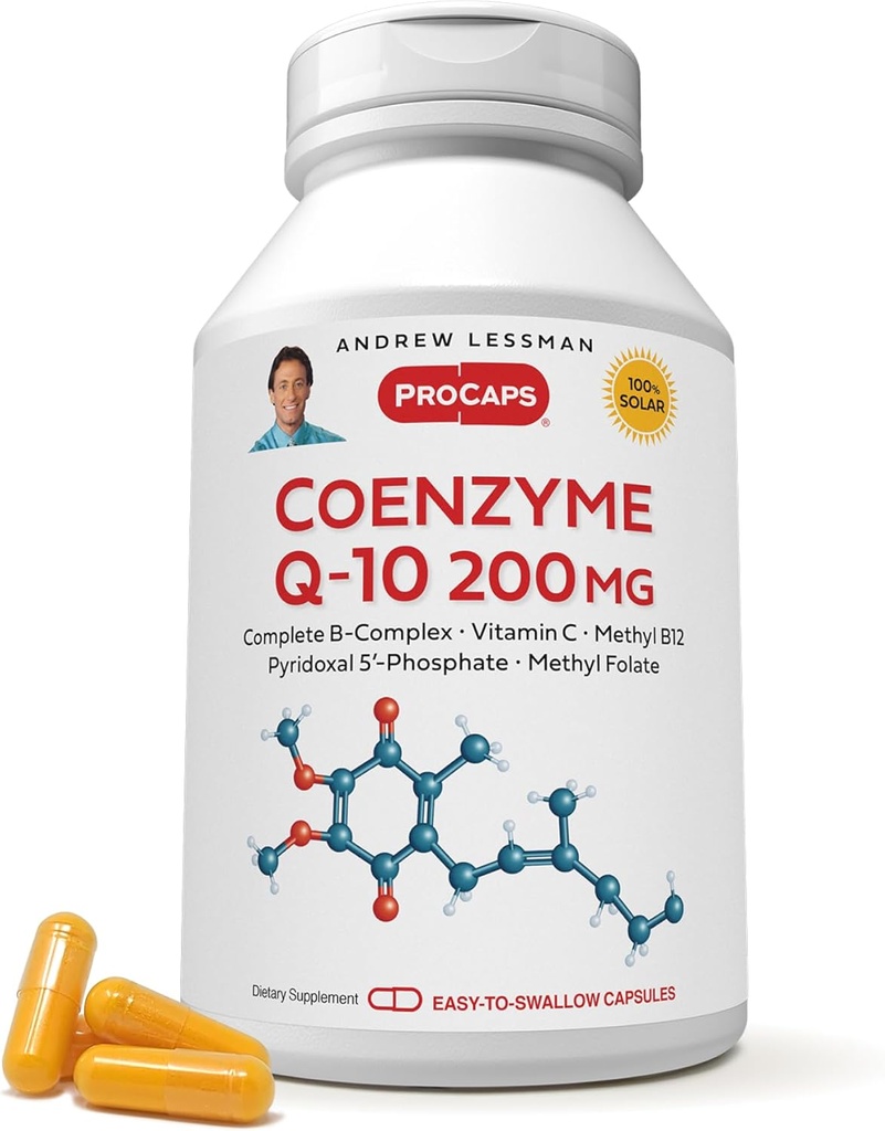ANDREW LESSMAN Coenzime Q-10 200 mg 180 Capsule - esenţială pentru producţia de energie şi funcţia optimă de organ cheie, suport anti-oxidant, amplificată de îmbătrânire, Plus B-complex. Capsule uşor de înghiţit