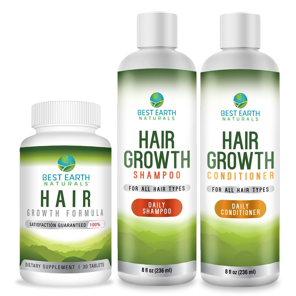 Cel mai bun pământ Naturals de creștere a părului Set cu vitamine de creștere a părului, șampon și balsam