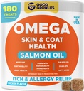 Omega 3 Ulei de pește pentru câini (180 Ct) - Chews piele și blană - Relief piele uscată și mâncărime + Suport alergie - Haine strălucitoare - Acid gras EPA&DHA - Chews ulei de somon naturale promovează inima, Hip & suport comun