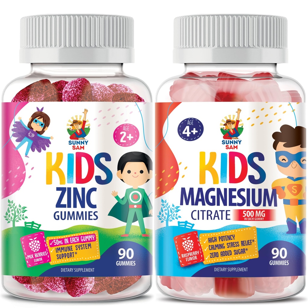Gume de magneziu pentru copii şi adulţi - 500 mg & Gume de zinc pentru copii şi adulţi - Guma de zinc Chewable pentru suport imunitar - puternic antioxidant natural non-GMO Supliment pentru copii Bărbaţi Adulţi.