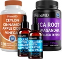 5-in-1 Ceylon Cinnamon (120ct), 4-in-1 Biotin Colagen Keratin Saw Palmetto (2 fl oz - 2 Pack) & 6-in-1 Maca Root Ashwagandha (120ct) Bundle - Energie, Mood, Hair, Piele & Imunum Support Supplement