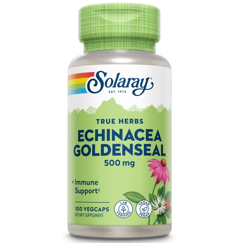 SOLARAY Echinacea Goldenseal - Amestec puternic de două Suplimente Herbal pentru suport Wellness - 250mg Ea Echinacea Root and Goldenseal Root - Non OMG, Vegan, Gluten Free, 60-Day Guarantee, 100 Servings