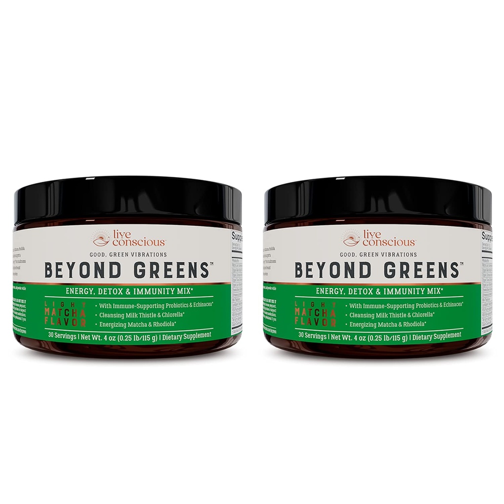 Conștiință vie dincolo de verzi concentrat Superfood Powder - Matcha Flavor w/Chlorella, Echinacea, Probiotice pentru suport imunitar & energie - 30 Serviri (2-Pack)