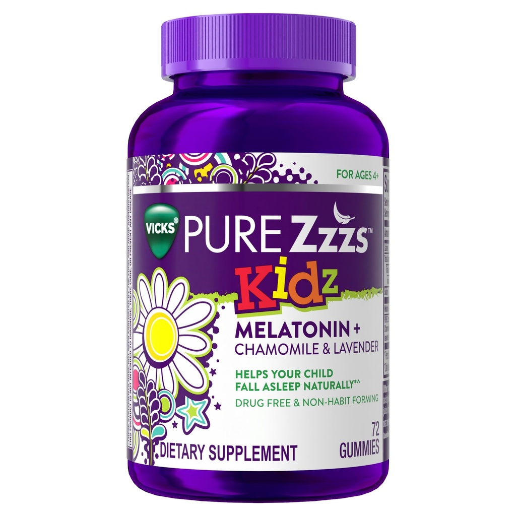 PURE Zzzs Kidz, Kids Melatonin Gummy, Sleep Aid, Small Storm of Melatonin for Kids, with Chamomile and Lavender, Melatonin 1 mg, Melatonin Gummies Kids, Berry Flavored, 72 Sleep Gummies