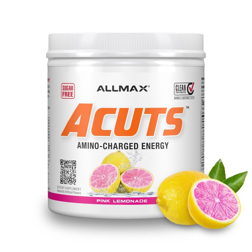 ALLMAX Nutritie AMINOCUTS (ACUTS), Amino-Charged Energy Drink cu Taurină, L-Carnitina, Green Bean Extract, Roz Lemonade, 30 Serviri
