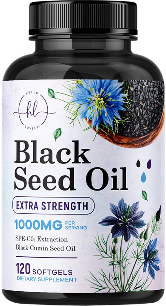 Black Seed Oil Softgels 1000mg - Premium Nigella Sativa Blackseed, Pure Natural Black Cumin Seed Oil & Antioxidant pentru Skin & Immune Support - Non OMG, îmbuteliat în SUA Supliment - 120 Softgels
