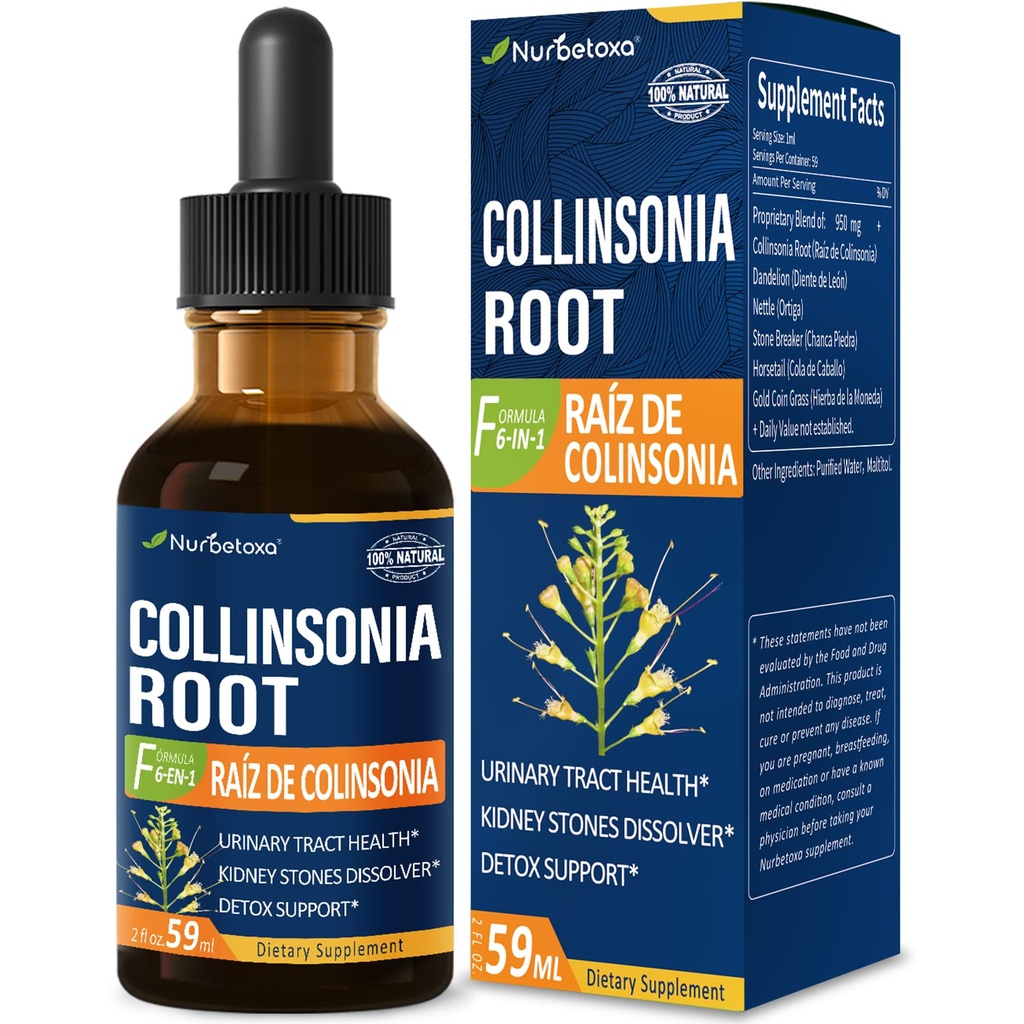 Collinsonia (Root Stone) picături pentru sanatatea tractului urinar, Natural Herbal Formula Supliment w/Stone Breaker Chanca Piedra Extract de sprijin Stones rinichi Dizolvator & Detox Cleanse. 2oz