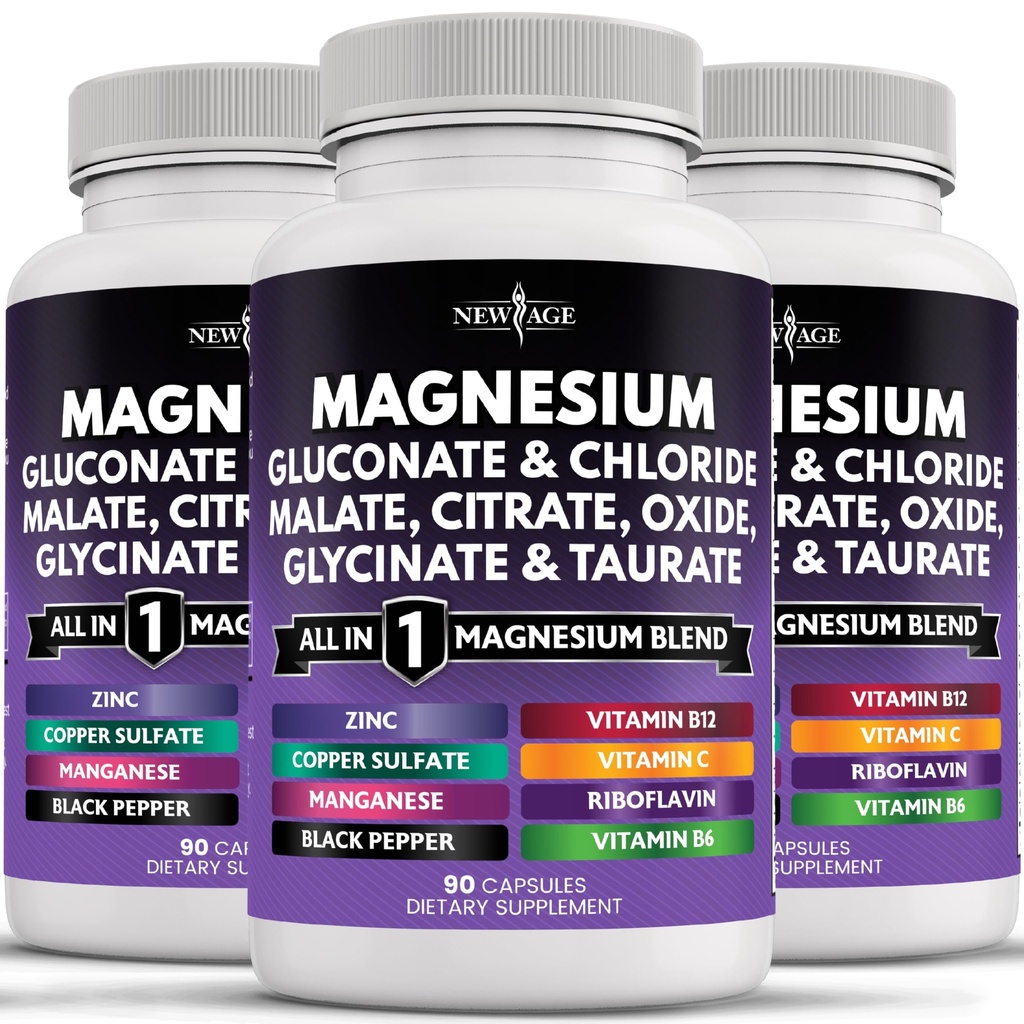 NOU Age Magneziu Supliment - Puternic Glycinate Citrat Maleat Oxid Taurate Aspartate Gluconate Orotate & Magchloride Mangan Bone Health and Bone Force, Joint Support- 270 Count