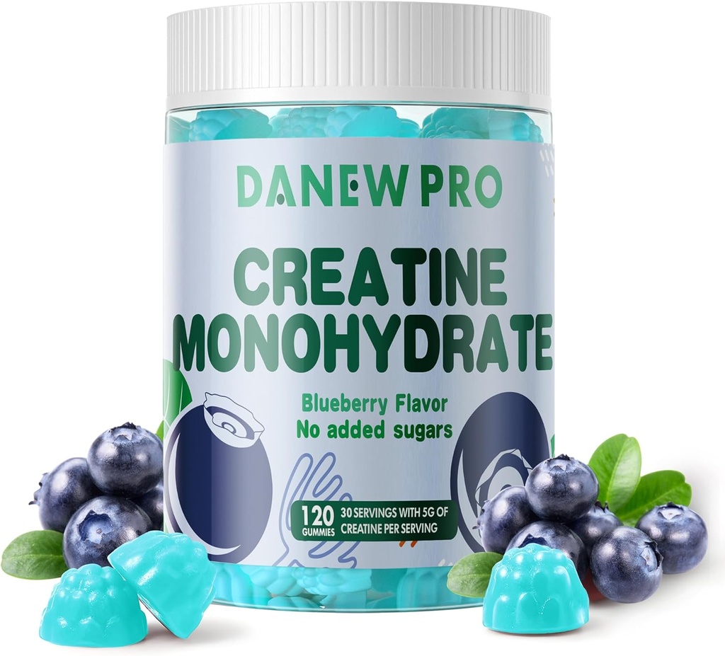 Creatină Monohidrat Gummies 5000mg pentru bărbați și femei, Creatină Monohidrat pentru forța musculară, Constructor muscular, Boost de energie, Suplimentul de pregătire prealabilă (120 Conte) - Aroma de afine