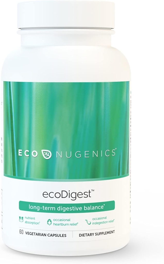 EcoNugenics EcoDigest Digestive Health Supplement - 60 Capsules- Digestive Support - Herbs, Medicinal Mushrooms & Enzymes
