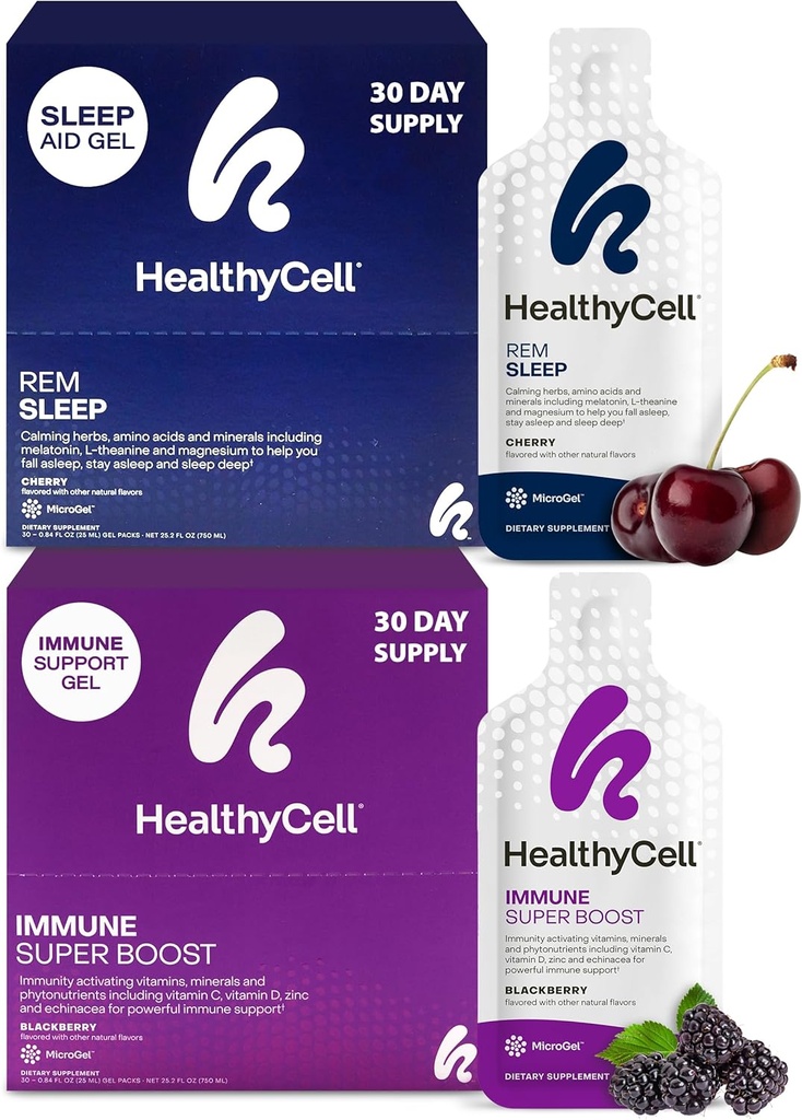 Healthycell REM Sleep Aid Supplement + Immune Super Boost Supplement Bundle