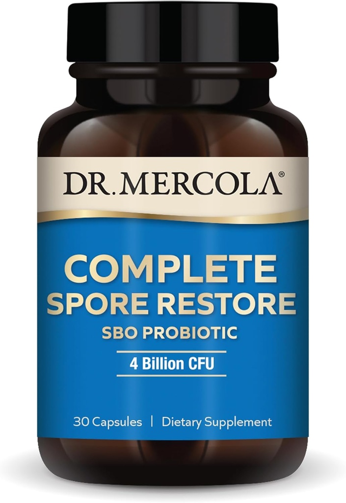 Dr. Mercola Complete Spore Restore, 30 Servings (30 capsule), SBO Probiotic, 4 Miliarde CFU, Supliment alimentar, Sprijină Funcție imunitară sănătoasă, Non-GMO